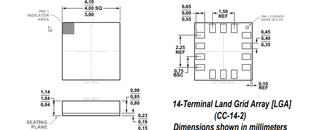 Mechanical Drawing - Analog Devices Inc. ADXL359 Low Power 3-Axis MEMS Accelerometer