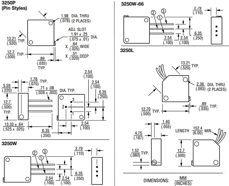 Bourns 3250 Trimpot® Trimming Potentiometers