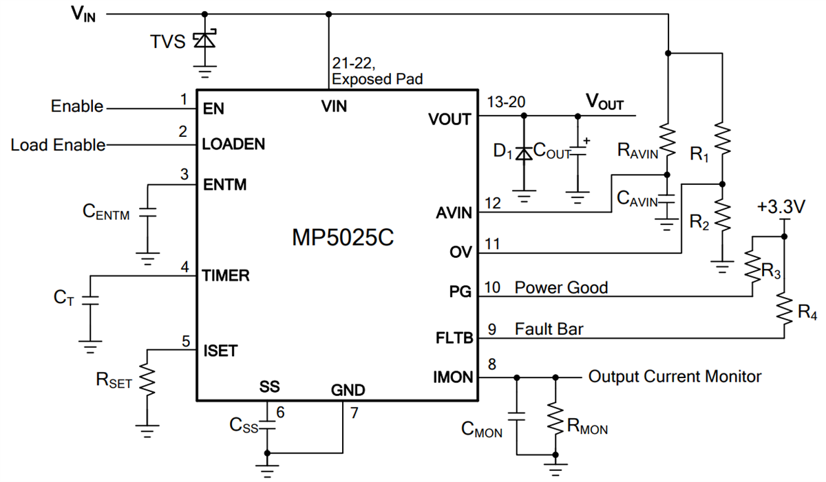 Application Circuit Diagram - Monolithic Power Systems (MPS) MP5025C Hot-Swap Protection Devices