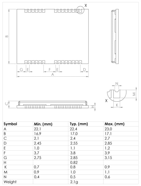 Mechanical Drawing - u-blox LEA-M8T GNSS Timing Modules