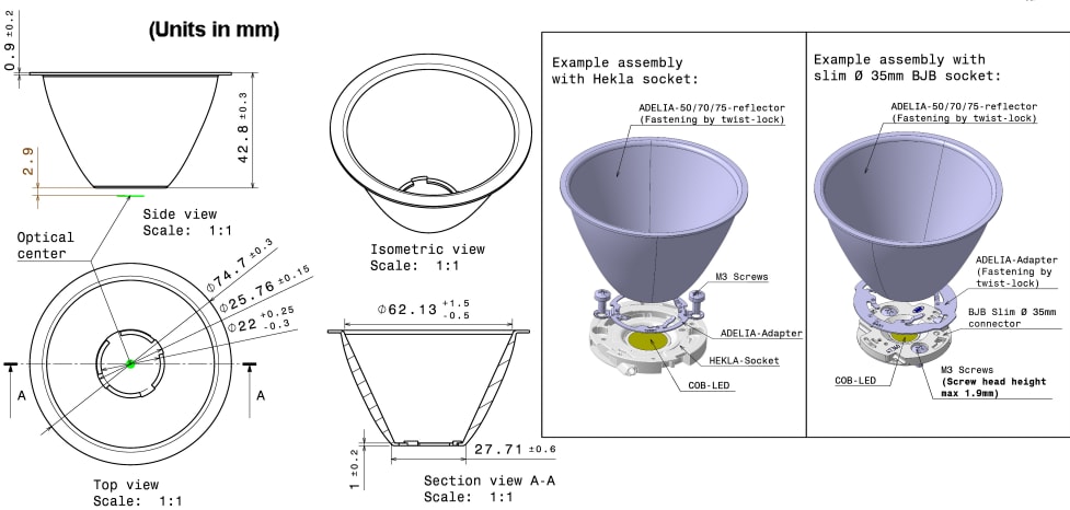 Mechanical Drawing - Ledil ADELIA-75 LED Lighting Reflectors