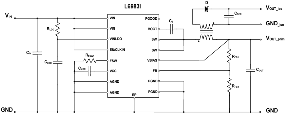 Application Circuit Diagram - STMicroelectronics STEVAL-L6983IV1 Synchronous Iso-Buck Eval Board