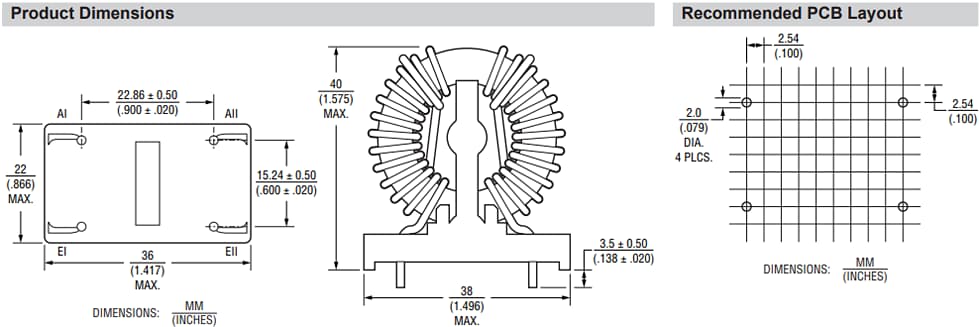 Mechanical Drawing - Bourns 04770x Common Mode Chokes