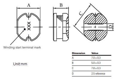 Mechanical Drawing - Eaton Electronics LD2-HV Metalized Drum Core Inductors