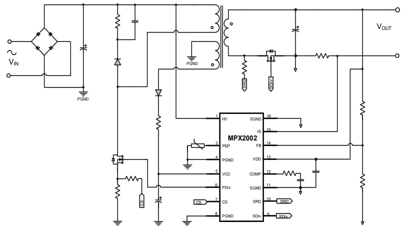 Application Circuit Diagram - Monolithic Power Systems (MPS) MPX2002 All-in-One Flyback Controllers