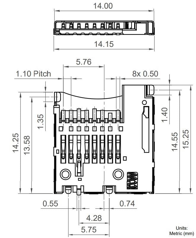 Mechanical Drawing - GCT MEM2052 MicroSD Memory Card Connector