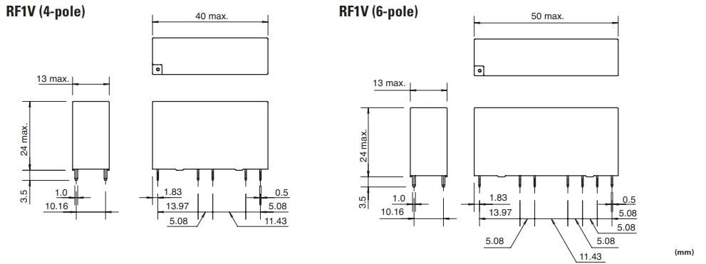 Mechanical Drawing - IDEC RF1V Force Guided Relays