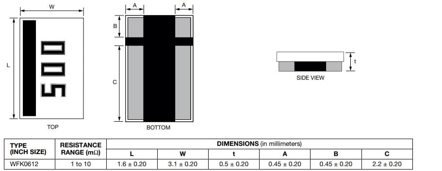 Mechanical Drawing - Vishay / Dale WFK Metal Foil Current Sense Resistors