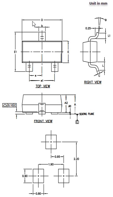 Mechanical Drawing - Littelfuse AQ24COME-02HTG Bidirectional TVS Diode