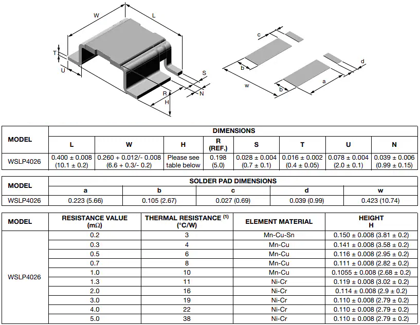 Mechanical Drawing - Vishay / Dale WSLP4026 Power Metal Strip® Resistors