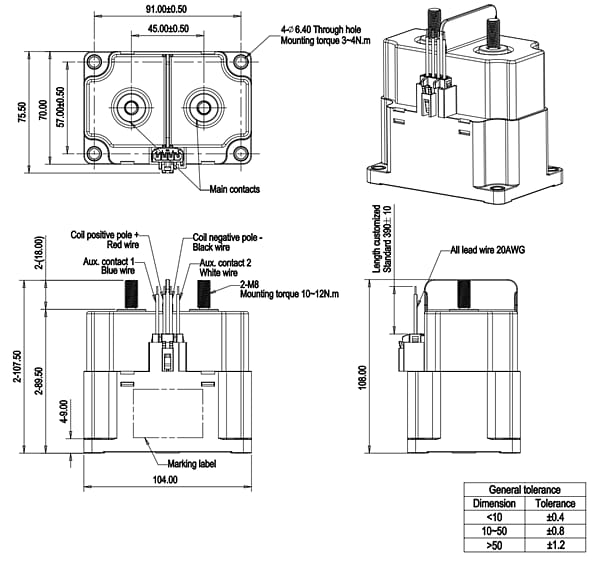 Mechanical Drawing - TE Connectivity ECP 600B High Voltage Contactors