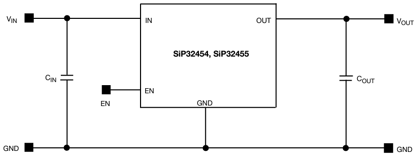 Application Circuit Diagram - Vishay Semiconductors SiP32455 Slew Rate Controlled Load Switch