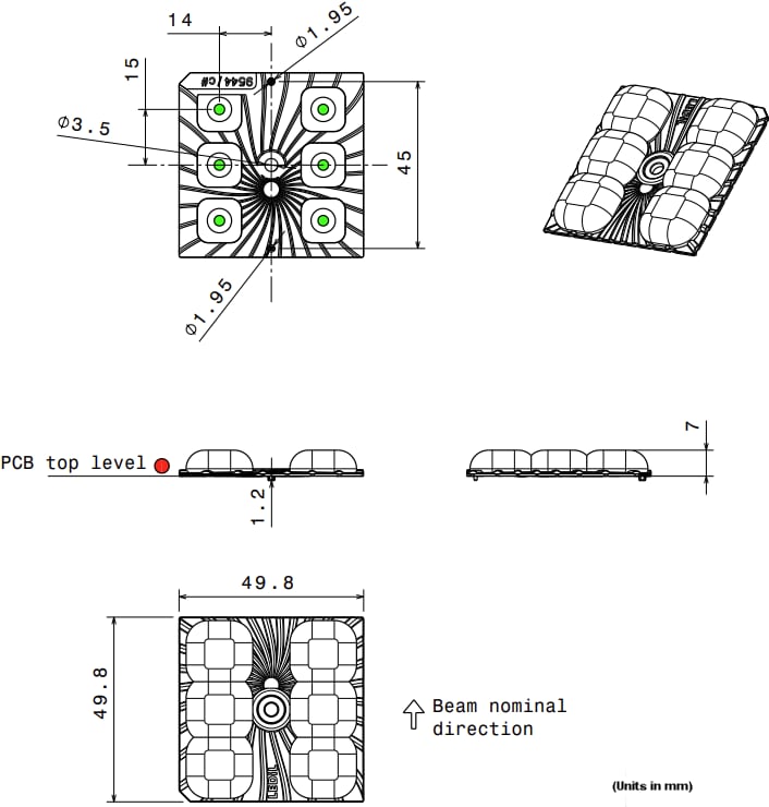 Mechanical Drawing - Ledil STRADA-2X3-5050-VSM Optical LED Lighting Lens