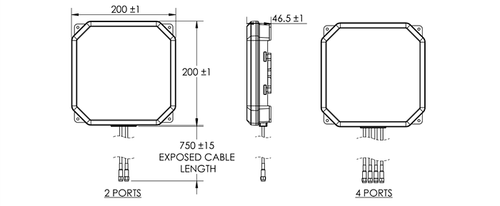 Mechanical Drawing - TE Connectivity ProSig Wi-Fi® 6E Tri-Band Directional Antennas
