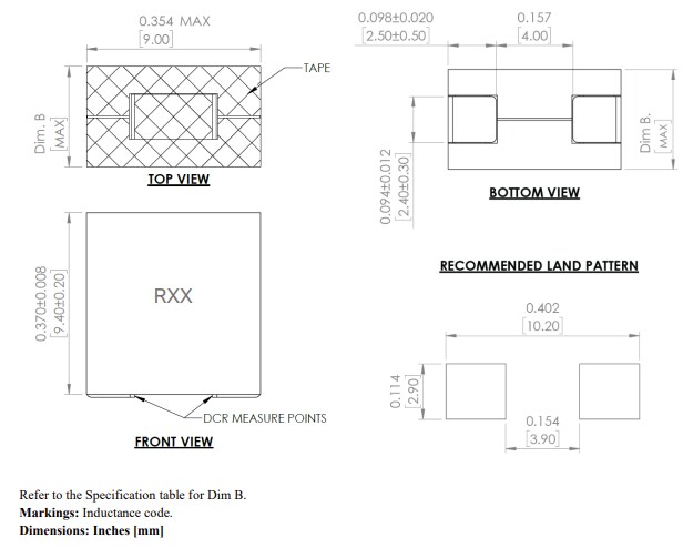 Mechanical Drawing - Abracon AVR-1Z090509S Vertically Assembled Power Inductors