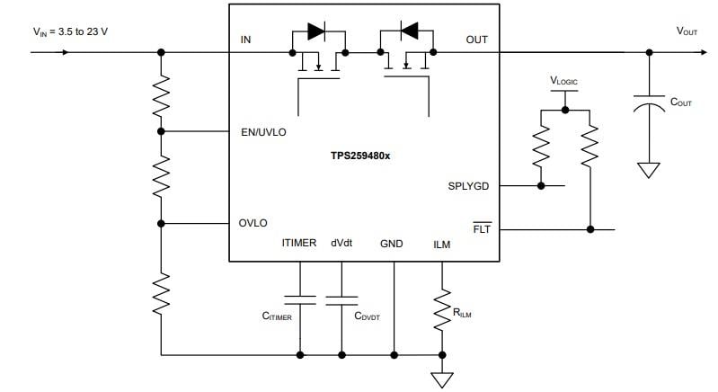 Schematic - Texas Instruments TPS25948 Bi-directional Power Delivery eFuses