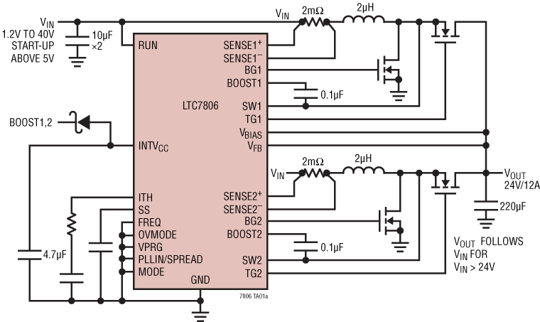 Application Circuit Diagram - Analog Devices Inc. LTC7806 2-Phase Synchronous Boost Controllers