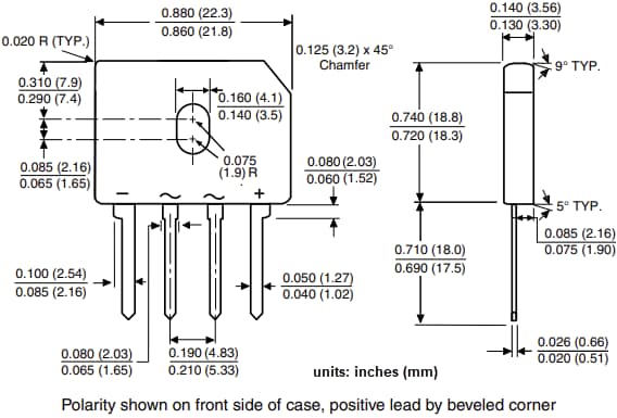 Mechanical Drawing - Vishay Semiconductors GBUE2580 Single-Phase Bridge Rectifier