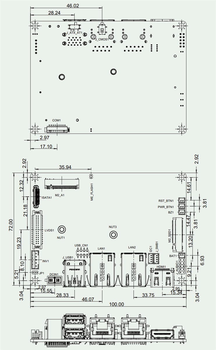 Mechanical Drawing - IEI Technology HYPER-ASL PICO-ITX Single Board Computers (SBCs)