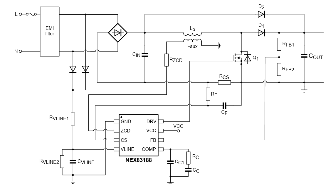 Application Circuit Diagram - Nexperia NEX8x88 Power Factor Correction (PFC) Controllers