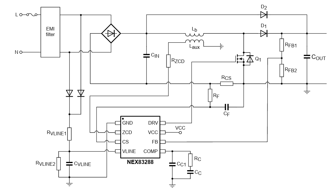Application Circuit Diagram - Nexperia NEX8x88 Power Factor Correction (PFC) Controllers