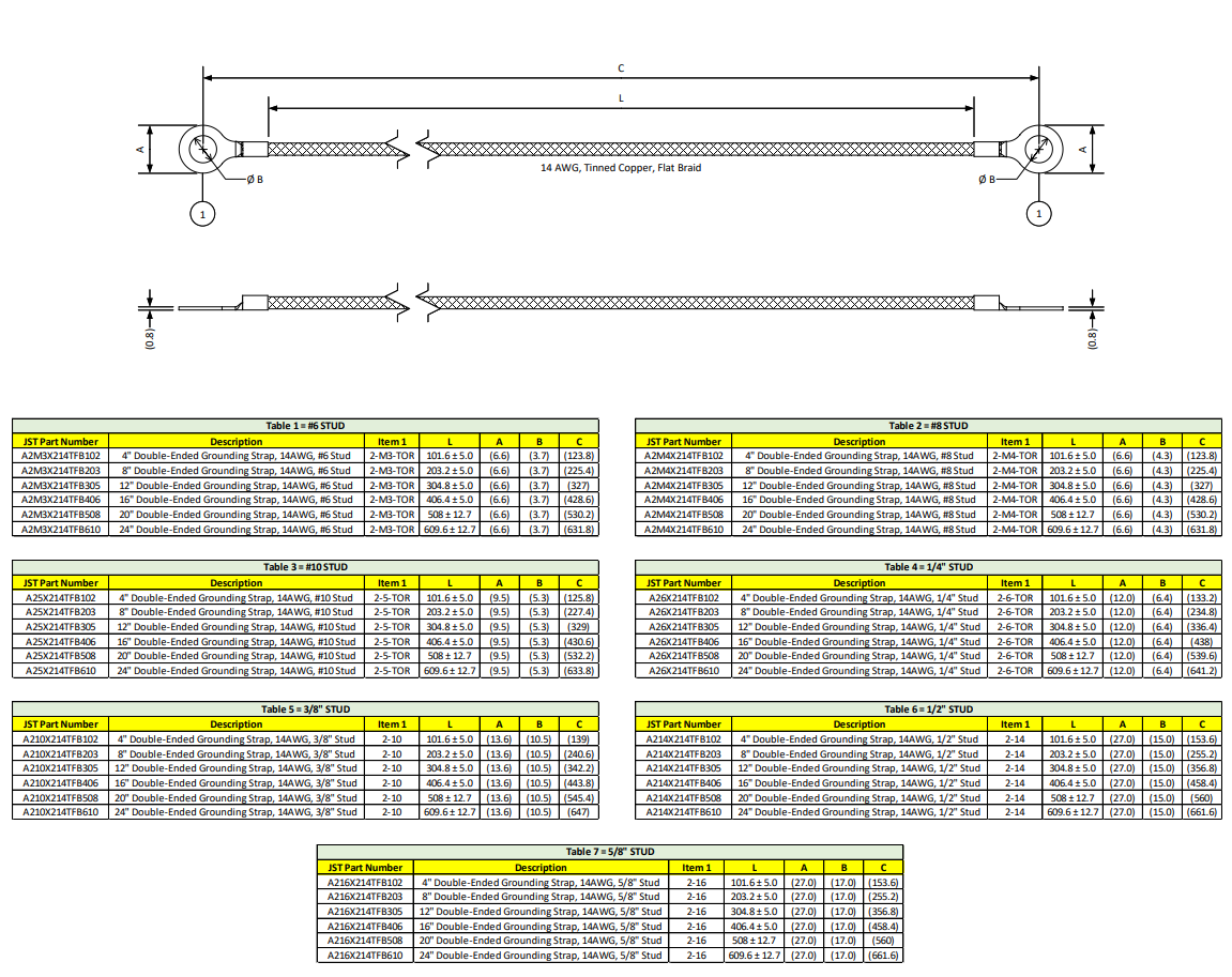 Mechanical Drawing - JST Connectors Double-Ended Grounding Straps