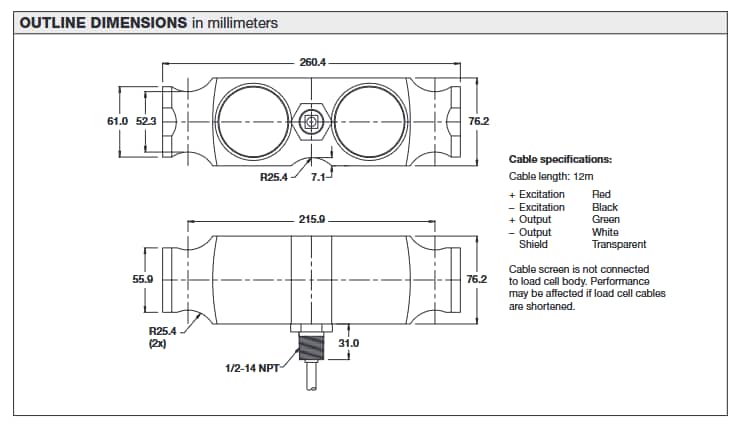 Mechanical Drawing - VPG Force Sensors Model 5223 Double-Link Beam Load Cells