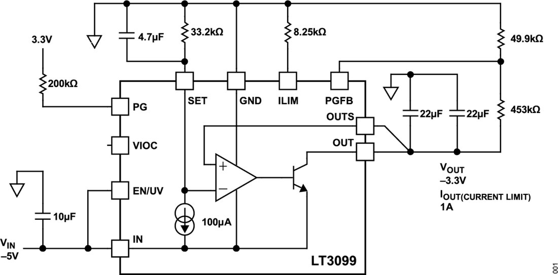 Application Circuit Diagram - Analog Devices Inc. LT3099 Ultra-High PSRR Negative Linear Regulators