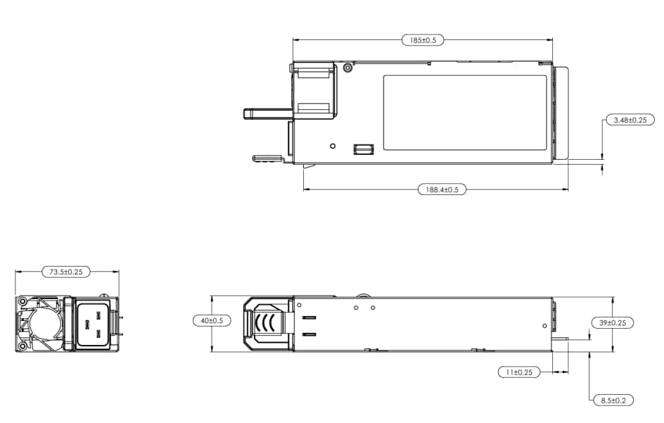 Mechanical Drawing - Advanced Energy / Artesyn CSU 1800W to 2400W AC/DC Power Supplies