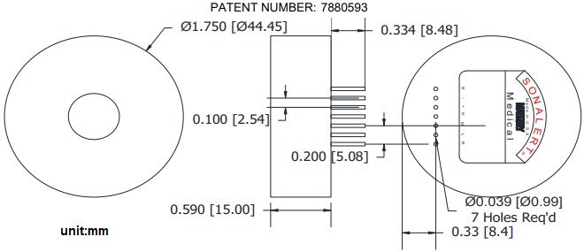 Mechanical Drawing - Mallory Sonalert 45mm Speaker IEC60601-1-8 Medical Alarms