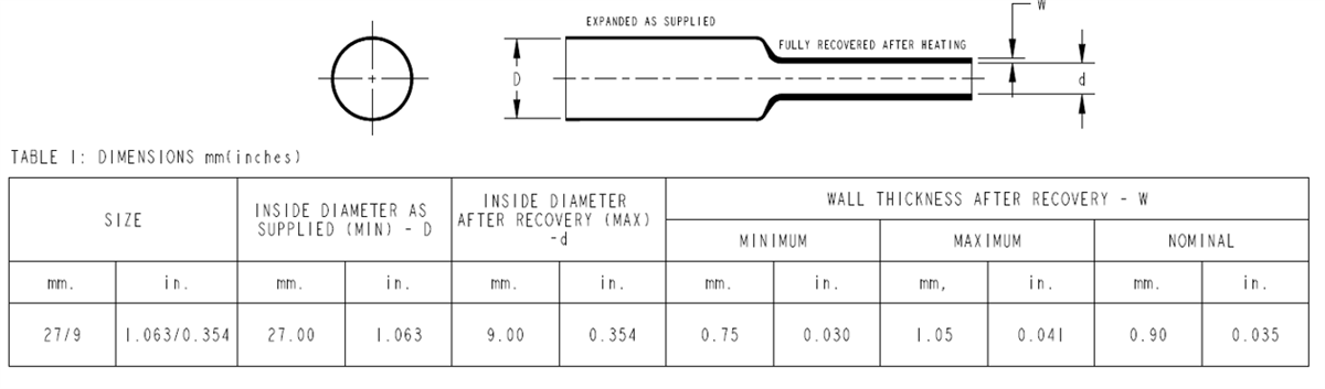 Mechanical Drawing - TE Connectivity / Raychem VOLINSU Tubing EV Fixture Heat Shrink