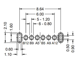 Mechanical Drawing - Kycon KUSBV67X 6-Pin USB Connector
