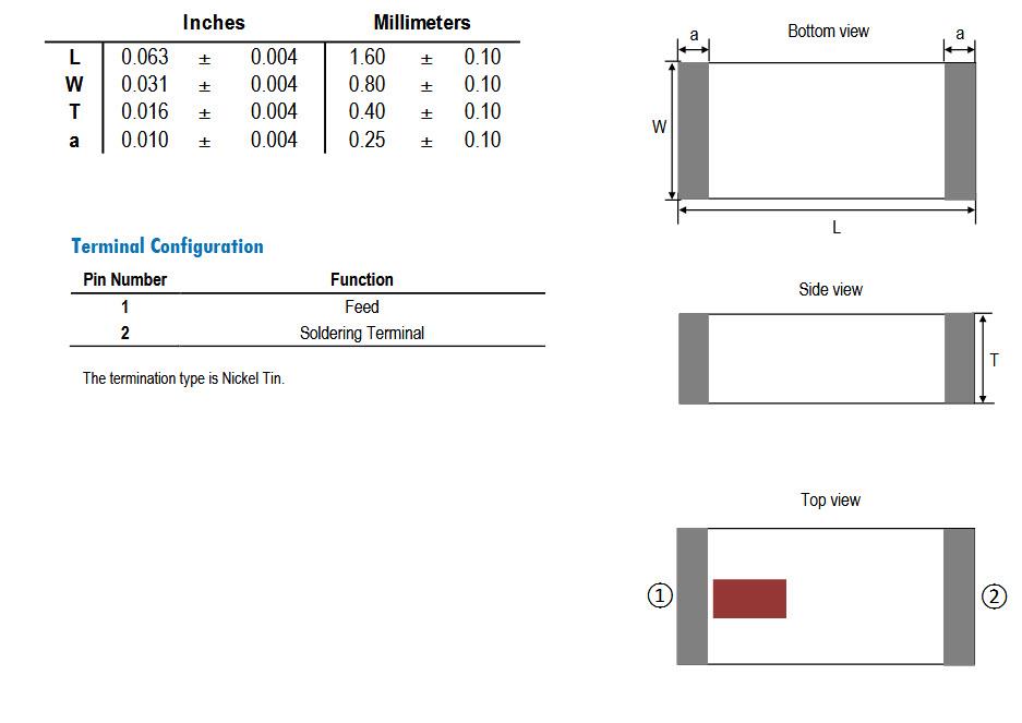 Mechanical Drawing - Johanson Technology 7200AT14A2000002T 7.22GHz RF Chip Antennas