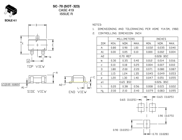 Mechanical Drawing - onsemi BAV99W Small Signal Switching Diodes