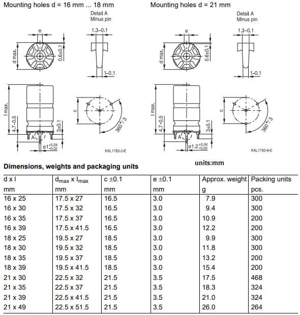 Mechanical Drawing - EPCOS / TDK B41799 Aluminum Electrolytic Capacitors