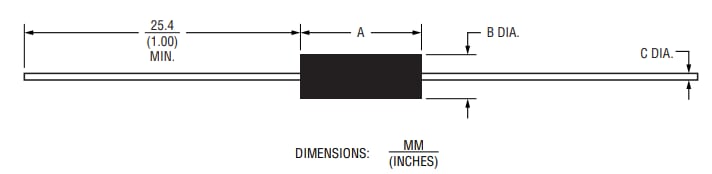 Mechanical Drawing - Bourns UB Riedon™ Miniature Silicone Coated Resistors