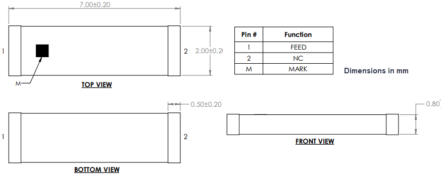 Mechanical Drawing - Abracon AANI-CH Sub-GHz/LoRa Chip Antenna