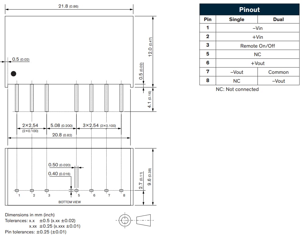 Mechanical Drawing - TRACO Power TMR 10WI DC/DC Converters